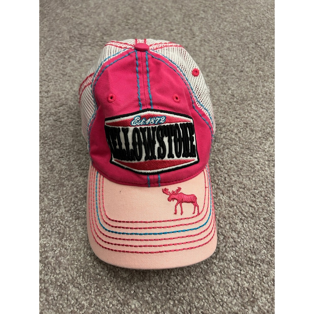 VTG Triangle Yellowstone Trucker Hat Women OSFM Pink Excellent Mesh Souvenir Cap